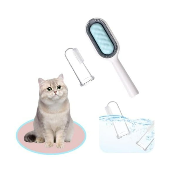 Saluqifa Cat Hair Brush 4 in 1, Pet Hair Removal Comb Universal Pet Knots Remover Multifunctional Dog Cleaning Brushes with Finger Cover for Short-Hair Pets Grooming Matted Fur (Blue)