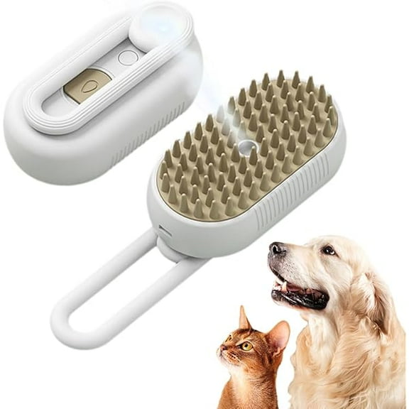 Saluqifa Cat Steam Brush, New 3 in 1 Ultimate Pet Steam Groomer Comb for Massaging and Cleaning Shedding Pets, Multifunctional Hair Removal Comb for Cat and Dog (White)