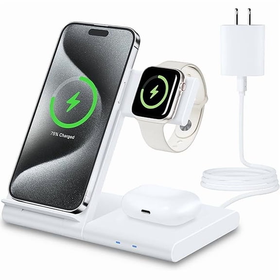 Saluqifa Charging Station for Apple Multiple Devices, Foldable 3 in 1 Wireless Charger for iPhone 16 15 14 13 Pro Max Plus &Apple Watch 10 9 Ultra 8 7 6 5 4 3 2 SE/AirPods Pro 4 3 2