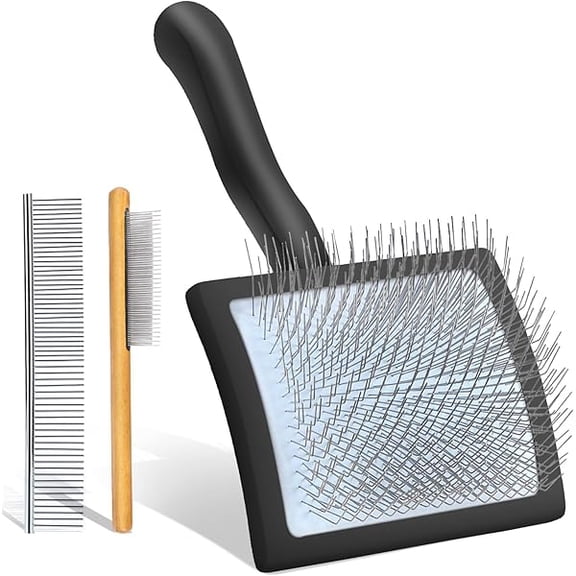 Saluqifa Dog Slicker Brush for Long Haired Dogs, Removes Loose Hair, Tangles and Knots, Professional Pet Grooming Kit, Ideal for Small Medium Large Dogs, Black, Free Pet Comb