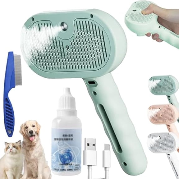 Saluqifa Easepicks Dog Brush, Furry Basics Pet Grooming Brush, Pet Spray Hair Removal Comb, 3-in-1 Dog Grooming Brush with Steam & Self-Cleaning Silicone Bristles
