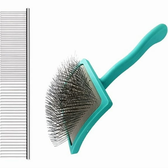 Saluqifa Extra Long 31mm Pin Dog Grooming Brush & Pet Comb Value Kit, Dog Brushes for Medium & Long Haired Dogs - Goldendoodle, Labradoodle, Poodles Hair Brush