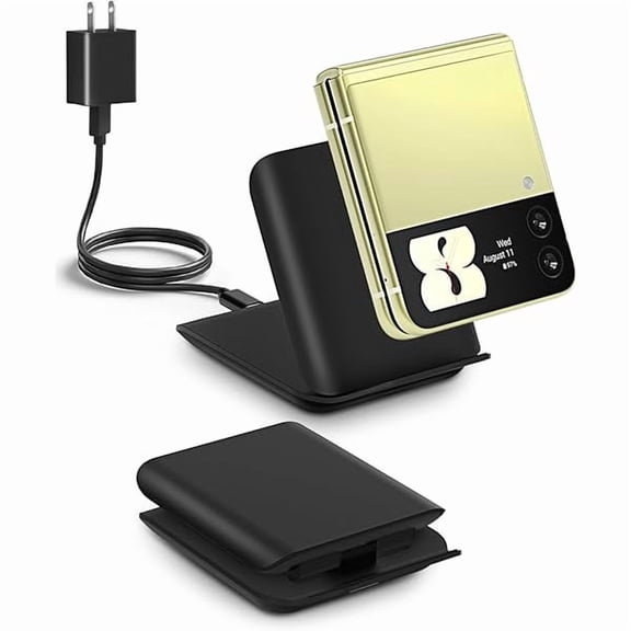 Saluqifa Fast Wireless Charger for Samsung Z Flip - Foldable Travel Charging Station, Compatible with Samsung Galaxy Z Flip 6/Flip5/Flip4 Series and Motorola Razr+ (Adapter PD 20watt Included)