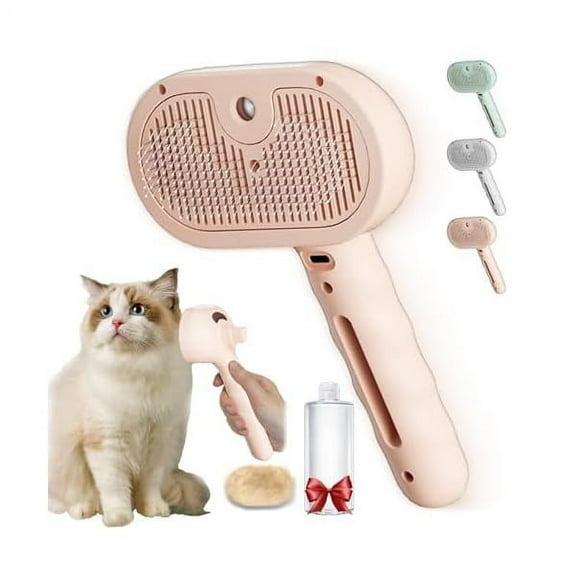 Saluqifa Furry Basics - Fluffbuddy 2.0 Pet Grooming Brush, 3 In 1 Electric Spray Cat Steam Brush, Pet Spray Hair Removal Comb, Self Cleaning, Anti Static, for Cats, Dogs, Rabbit, Small Animals (Pink)