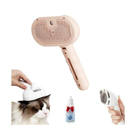 Saluqifa Kivori Pet Grooming Brush Steamer, 2025 New Steam Spray Brush For Dogs, Dog Spray Comb Steam, Pet Hair Removal Comb With Water Tank, Easy One-Click Fur Removal. (Pink*1)
