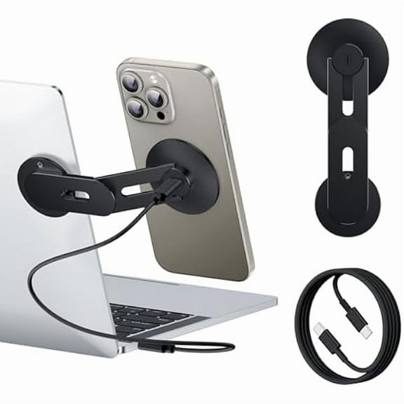 Saluqifa Laptop Phone Holder, Magnetic Phone Stand 15W Fast Wireless Charger for MagSafe for iPhone 16/15/14/13/12 & All Phones for Tesla (Black)