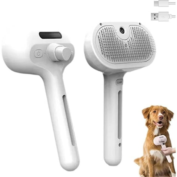 Saluqifa Lettuce Pets Steam Brush for Dogs, Pet Spray Hair Removal Comb with Steamer, 3 in 1 Massage Brushes with Handle, Rechargeable Cleaning Spray Comb for Cat and Dog (White)