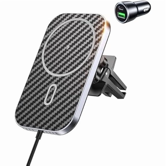 Saluqifa for MagSafe Car Mount Charger with Adapter, 360 Rotation Magnetic Wireless iPhone Car Charger for Air Vent, Compatible with iPhone 16/15/14/13/12 Series (Carbon Black)
