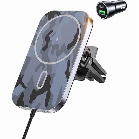 Saluqifa for MagSafe Car Mount Charger with Adapter, 360 Rotation Magnetic Wireless iPhone Car Charger for Air Vent, Compatible with iPhone 16/15/14/13/12 Series (Multi-Gray)