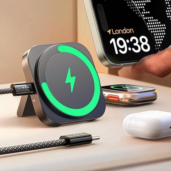 Saluqifa for MagSafe Charger Stand for iPhone Magnetic Apple Watch Airpods Charging, Minimalist Travel Magnetic iPhone Wireless Charger for MagSafe Accessories Apple 16 Pro Max iwatch Airpods Black