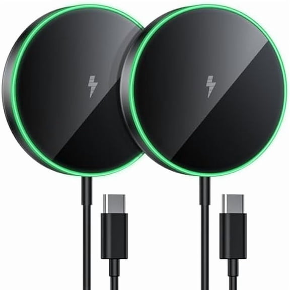 Saluqifa Magnetic Wireless Charger 15W Charger-Fast Charging Pad Compatible with iPhone16/15/14/13/12 Serie & Airpod 2 3 Pro-LED Pad with Dual Charging Ports Original Replacement 2 Pack Black
