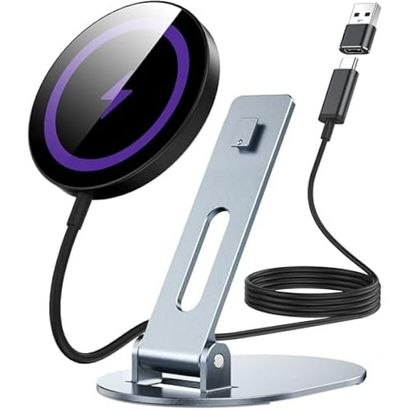 Saluqifa Magnetic Wireless Charger Stand for Mag-Safe Charger, 15W Max Foldable Wireless Charging Stand Made for iPhone 16/15/14/13/12 Series,Fast Mag Safe Charging Pad for AirPods Pro 3 2 (Black)