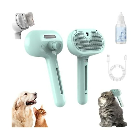 Saluqifa Mist Massage Brush Dog, Furry Basics Pet Grooming Brush, 4in1 Self Cleaning Steam Pet Spray Hair Removal Comb for Shedding, Pritz Defur Comb for Dogs Cats (Green)