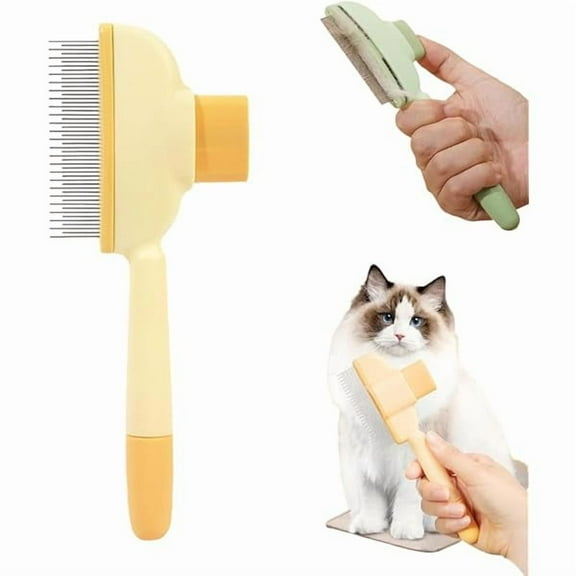 Saluqifa Pet Hair Comb, 2025 New Wider Cat Flea Comb with Release Button, 360 Degree Rotating Pet Grooming Brush for Cats Dogs (Yellow)