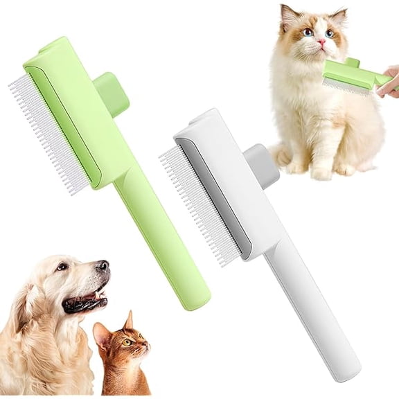 Saluqifa Pet Hair Removal Comb Flea Comb, One-Click Self-Cleaning Pet Hair Removal Combs, Pats Brush with Release Button, for Massaging and Cleaning Shedding Pets Hairs (Green+White)