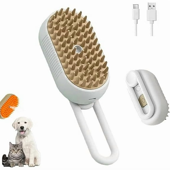 Saluqifa Petx Brush, 3 in 1 Self Cleaning Water Dog Brush, One Touch Spray Pet Hair Removal Tool, Multifunctional Cat and Dog Steam Brush, Pet Grooming Comb Spray Massage Comb with Handle (White)