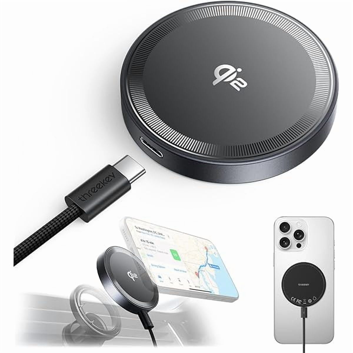 Saluqifa Qi2 MagSafe Charger, Magnetic Charger for iPhone 16/15/14/13/12 Series & Galaxy S25 Ultra, Qi2 Wireless Charger Dual-Sided Magnets, 15W Fast Charging Pad with 5FT USB-C Cable (Black)