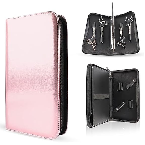 Saluqifa Scissor Pouch Bag Salon Scissors Storage Case Holder for Hairdressers, Barber Pouch Cases Comb Scissor Holder Holster Bag for Salon Hair Stylist and Pet, PU Leather (V-009-SC-Pink)