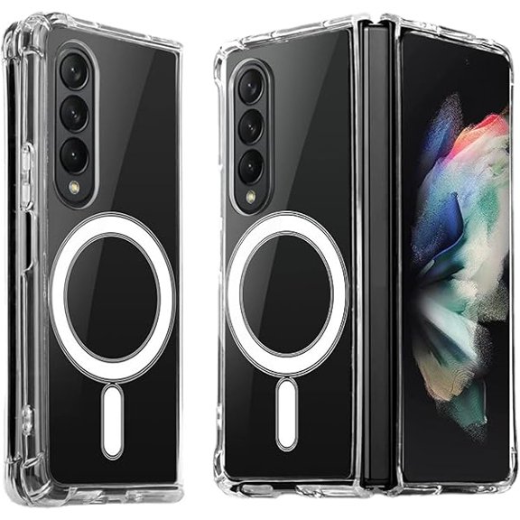 Saluqifa Suitable for Samsung Galaxy Z Fold 3 Transparent Folding Case,Compatible with Magsafe Wireless Charger, Shockproof housing(Transparent Magnetic Protection)