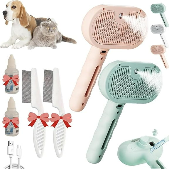 Saluqifa Vip Digital Presence Dog Brush, Vip Digital Presence Pet Spray Hair Removal Comb, All in One Grooming Comb with Water Tank&release Button, With Cleaning Liquid, Pin Comb (2C)