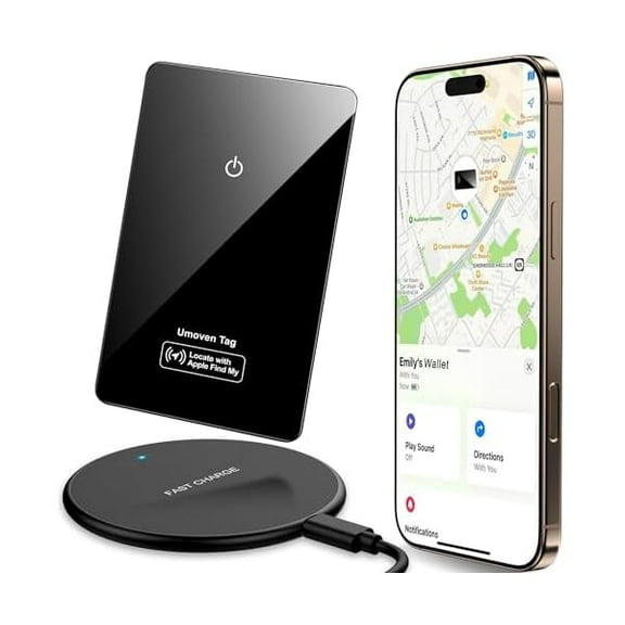 Saluqifa Wallet Tracker Card for Apple Find My(iOS Only) - Thin Wallet Finder with Wireless Charger - Item Locator for Wallet, Luggage Tags, ID Card and More - IP68 Waterproof