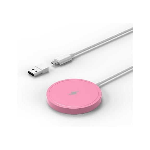 Saluqifa Wireless Charger, 15W Max Fast Magnetic Wireless Charging Pad Compatible with iPhone 15/14/13/12 with USB-A Converter Pink
