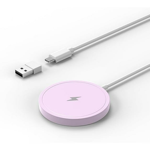 Saluqifa Wireless Charger, 15W Max Fast Magnetic Wireless Charging Pad Compatible with iPhone 15/14/13/12 with USB-A Converter Purple