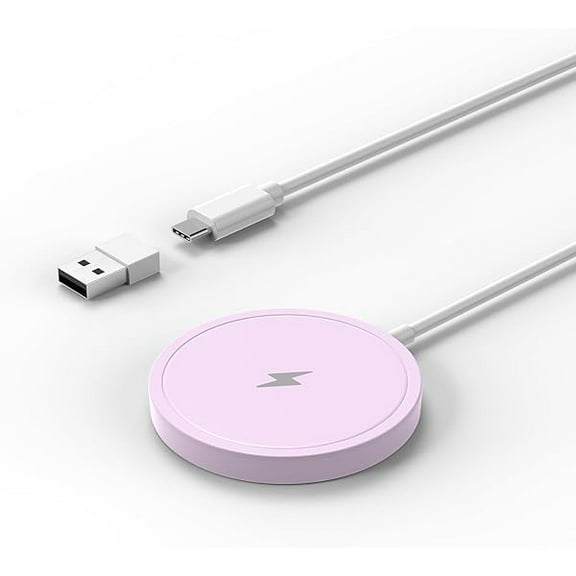 Saluqifa Wireless Charger, 15W Max Fast Magnetic Wireless Charging Pad Compatible with iPhone 15/14/13/12 with USB-A Converter Purple