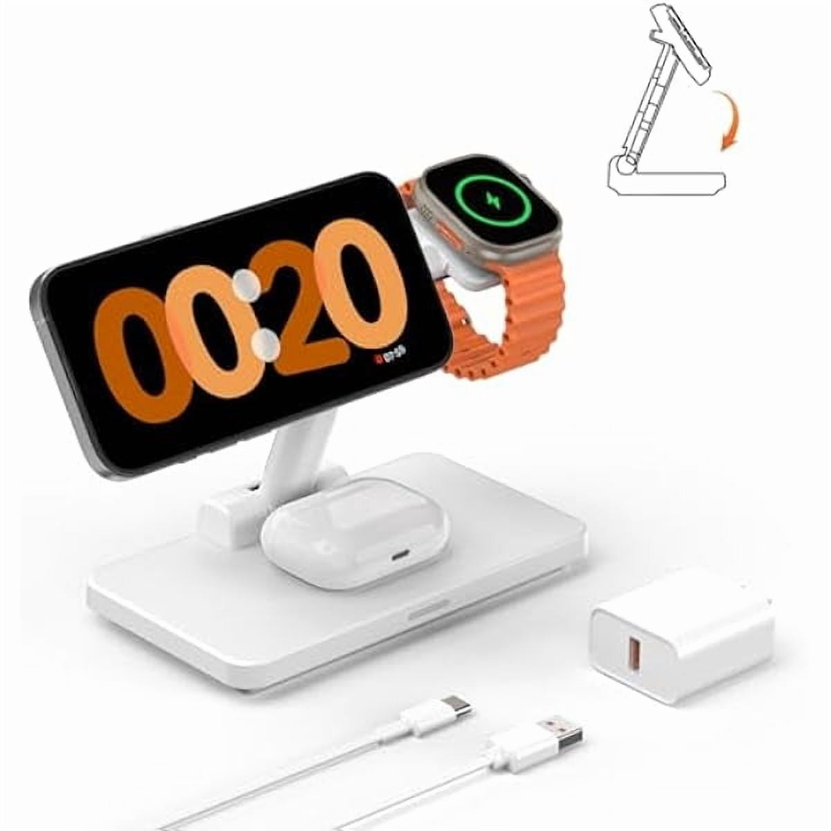 Saluqifa Wireless Charger for Mag-Safe Charging Station: 3 in 1 Magnetic Travel Stand Charge for iPhone 16 15 14 13 12 Pro Max Plus - Apple Watch 10 9 8 7 6 5 4 3 2 SE - AirPods Pro 2/3/4