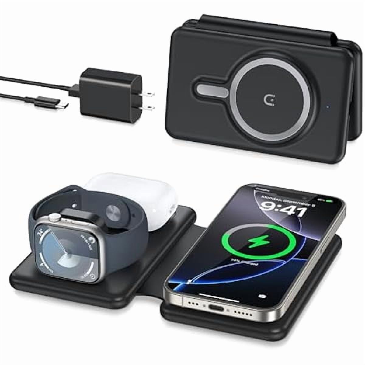 Saluqifa Wireless Charger iPhone - 3 in 1 Charging Station for Apple Devices for iPhone 16 15 14 13 12 Pro Max Plus - Foldable Magnetic Charging Pad for Apple Watch Series & Airpods Series