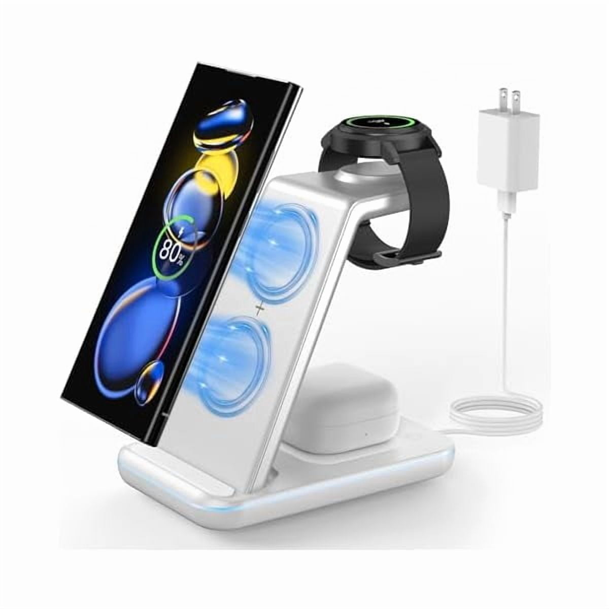 Saluqifa Wireless Charging Station for Samsung Device: 3 in 1 Phone Charger Stand for Galaxy Watch7 Pro/4/3/Active2 - S24/S23 Ultra/S22/S21/S20/Note 20/Z Fold&Flip - Buds 3 Pro