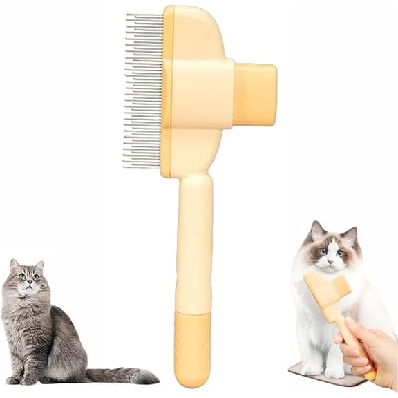 Saluqifa Zenbrush Cat Comb, Pet Hair Removal Comb, 2025 Upgraded Cat Brush with Release Button, Click Self Cleaning Pet Hair Removal Combs (Yellow)