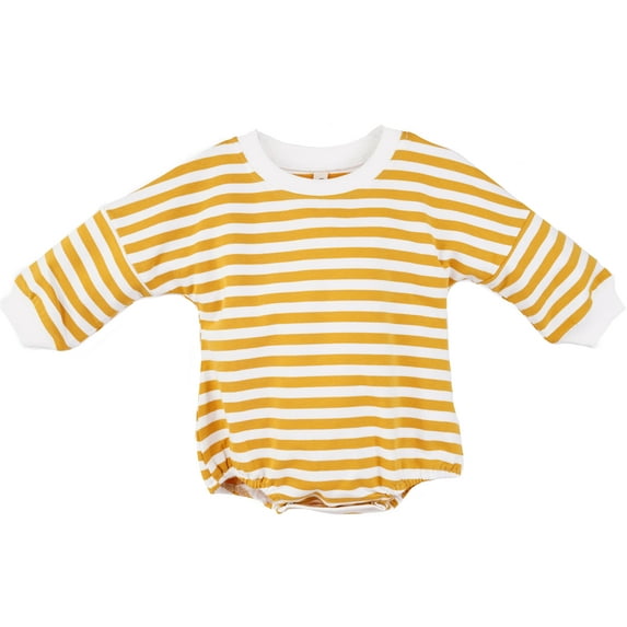 Salute Newborn Infant Baby Boys Girls Unisex Long Sleeve Stripe Onesie Romper Bodysuit Casual Clothing Outfit Yellow 12-18 Months