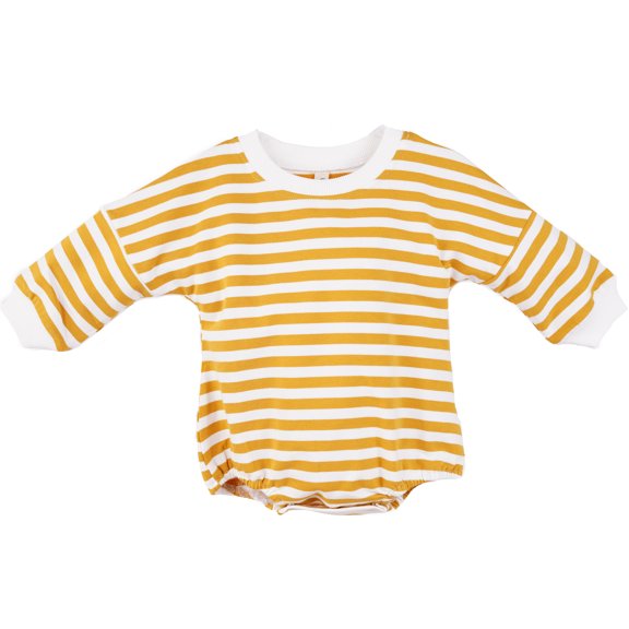 Salute Newborn Infant Baby Boys Girls Unisex Long Sleeve Stripe Onesie Romper Bodysuit Casual Clothing Outfit Yellow 6-12 Months