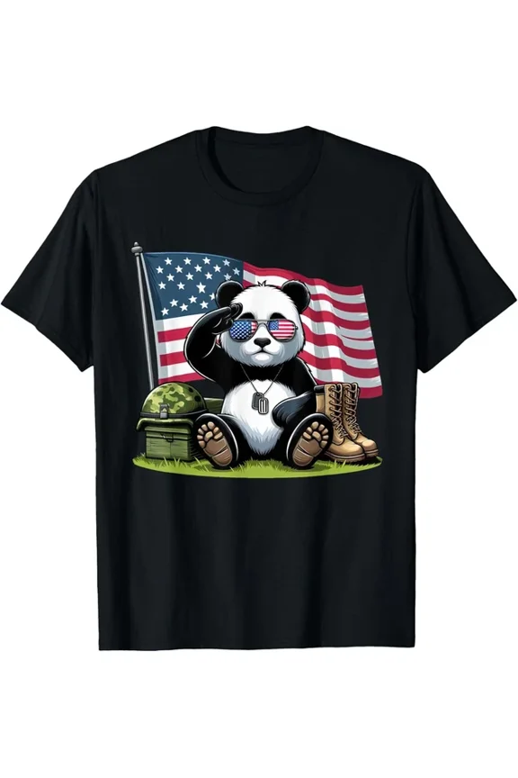 Salute Panda American Usa Flag Memorial Day 4Th Of July