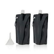 Salute! Plastic Collapsible Flasks with Funnel - 2 6 Ounce Flasks, Black