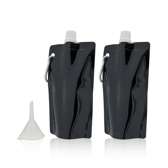 Salute! Plastic Collapsible Flasks with Funnel - 2 (6 Ounce) Flasks, Black
