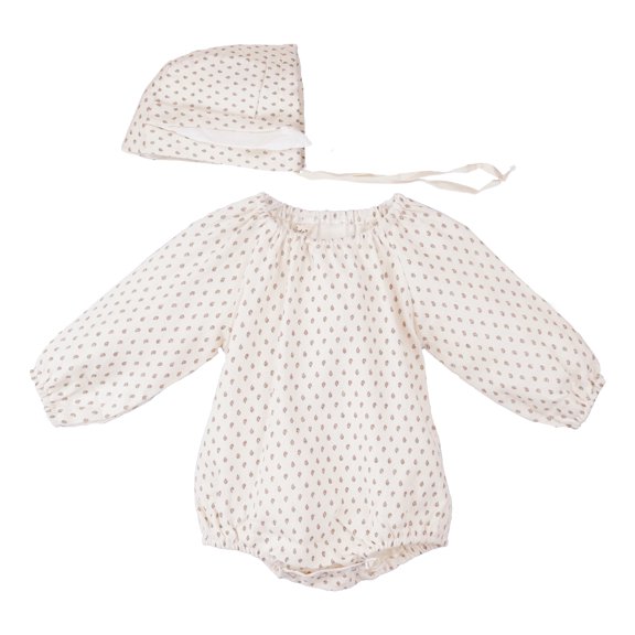 Salute Unisex Baby Girl Boy Long Sleeve Polkadot Romper Matching Hat Set Infant Dot Casual Clothing Outfit Sets Beige 6-12 Months