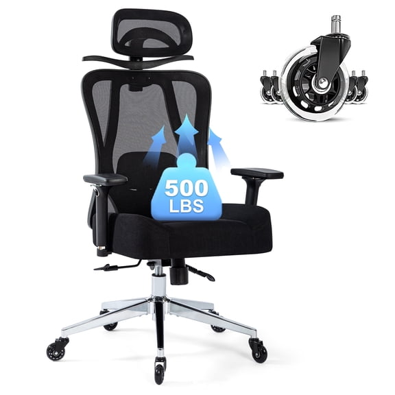 Salutrobusto Mesh Office Chair 500LBS Heavy Duty Wide Seat Ergonomic Computer Desk Chair 4D Armrest Executive Chair 3D Headrest and 2D Lumbar Support With Rubber Wheels