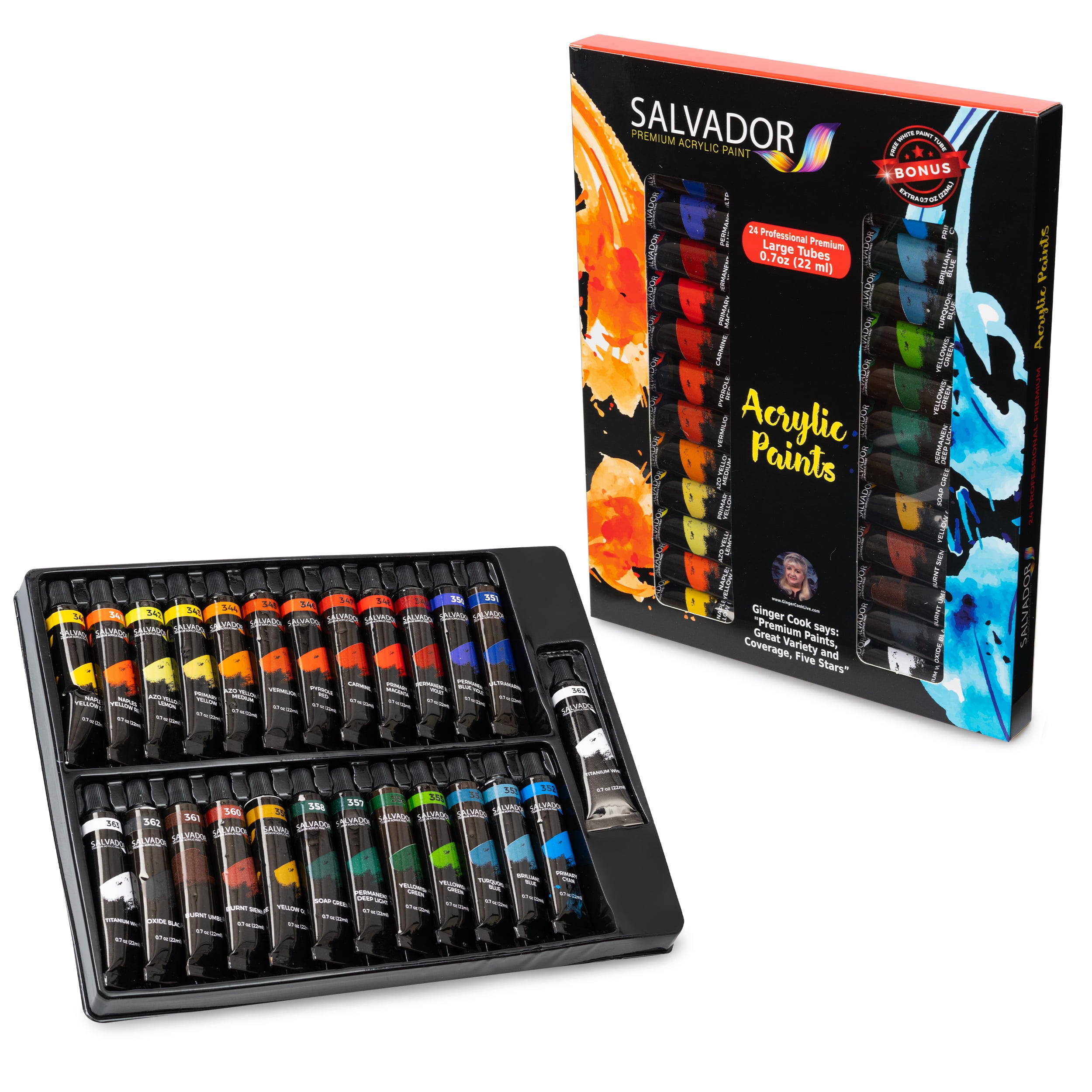 Salvador Acrylic Paint Set - 24 Colors (22ml/Tube), Professional Painting  Set Arts Crafts Supplies for Adults Kids