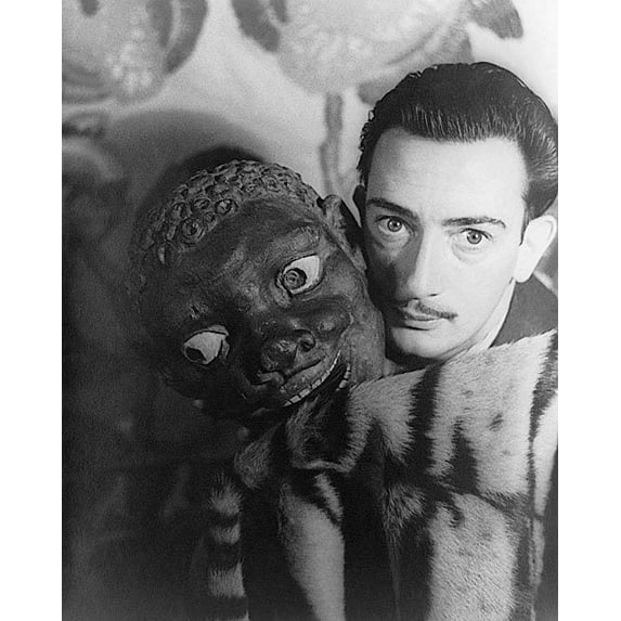 Salvador Dalí with Carved Mask 1939 Style - A - 20x30 Inch Laminated Poster - Stunning Detail and Bold Colors