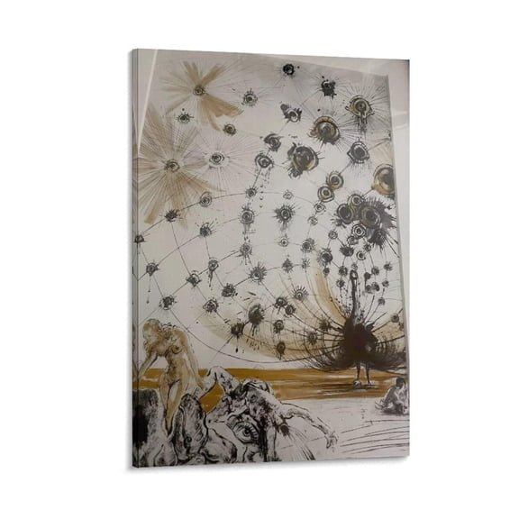 Salvador Dali Art The Myth Of Argus Lithograph Signed Framed Peacock Painting On Canvas Wall-Art Scroll Picture Print Living Room Walls Decor Home