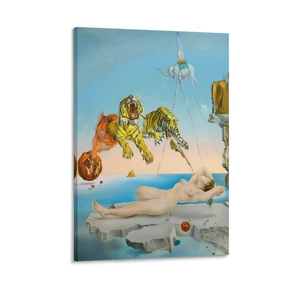 Salvador Dali Dream Caused by The Flight Poster Painting On Canvas Wall Art Poster Scroll Picture Print Living Room Walls Decor Home Posters 12x18inch(30x45cm)
