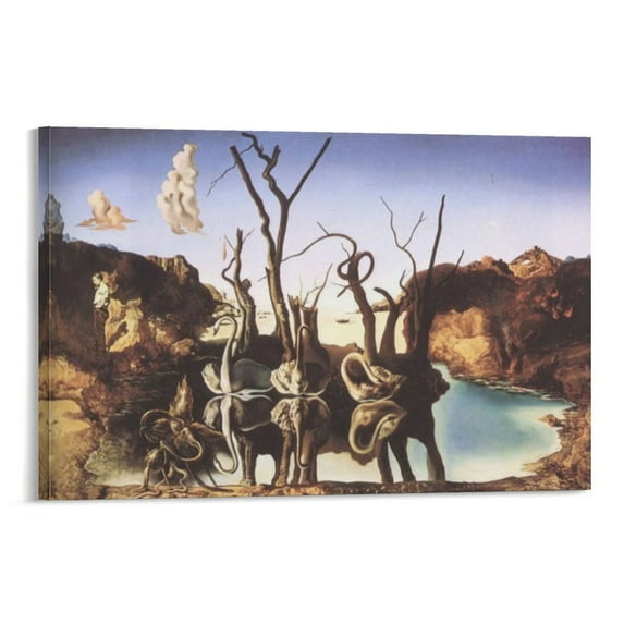 Salvador Dali Print Painting Swans Reflecting Elephants Posters Art Print Wall Photo Paint Poster Hanging Picture Family Bedroom Decor Gift 16x24inch(40x60cm)
