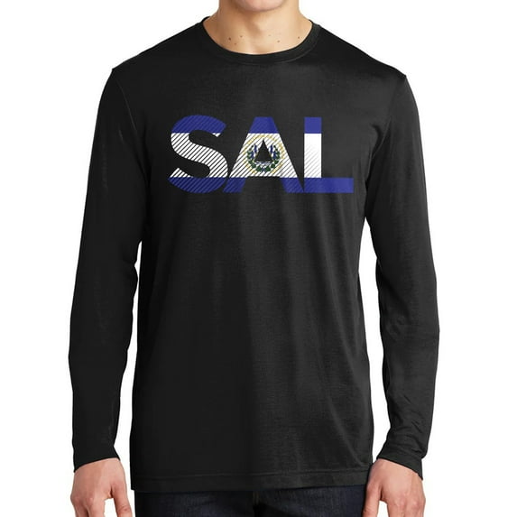 Salvador Flag Graphic Design Men's Big Size Long Sleeve Competitor Cotton Touch T-Shirt - Black 2XL
