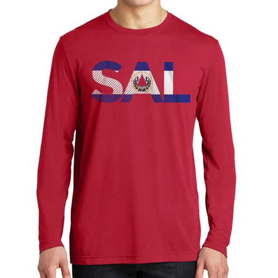 Salvador Flag Graphic Design Men's Big Size Long Sleeve Competitor Cotton Touch T-Shirt - Deep Red 2XL