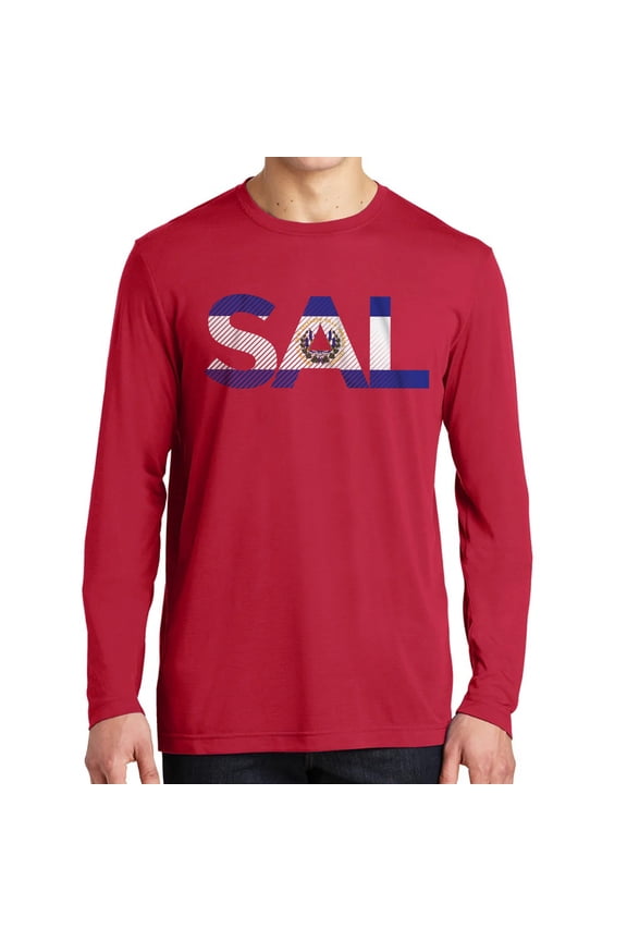 Salvador Flag Graphic Design Men's Big Size Long Sleeve Competitor Cotton Touch T-Shirt - Deep Red XL