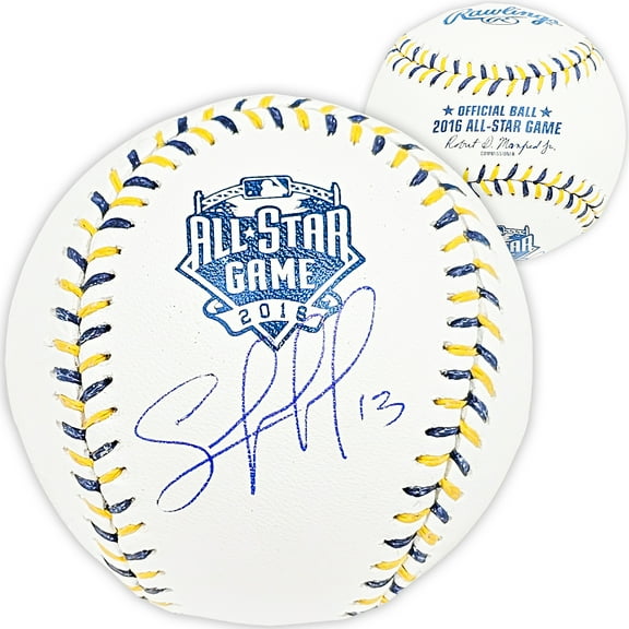 Salvador Perez Autographed Official 2016 All Star Game Logo Game Baseball Kansas City Royals Beckett BAS Witness 216042