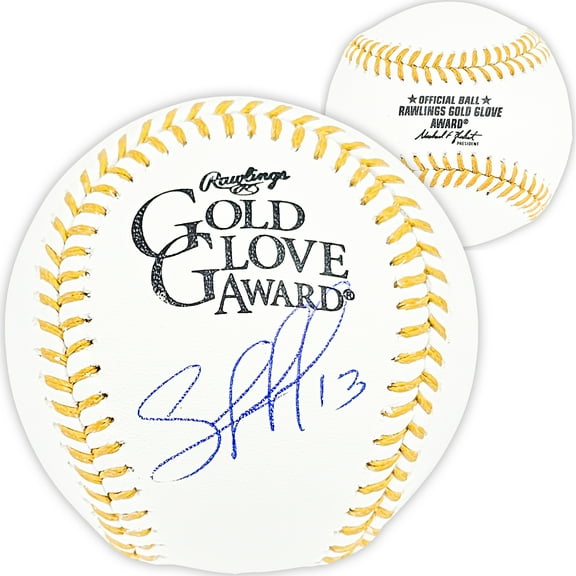 Salvador Perez Autographed Official Gold Glove Logo Baseball Kansas City Royals Beckett BAS Witness 216045
