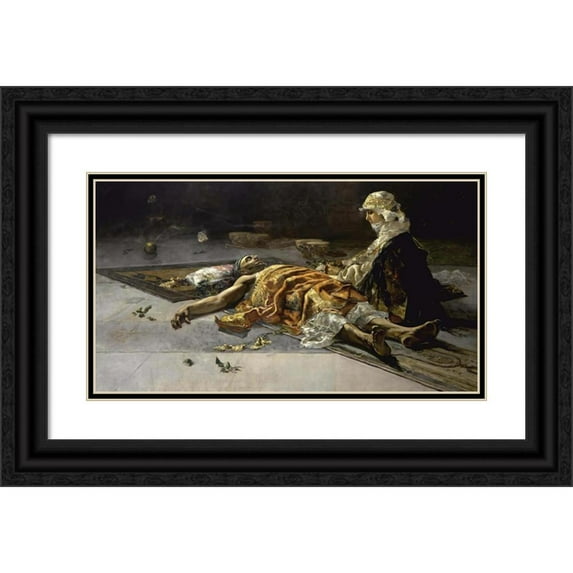 Salvador Sánchez Barbudo 14x10 Black Ornate Wood Framed Double Matted Museum Art Print Titled: A Watchful Eye - the Vigil (1885)